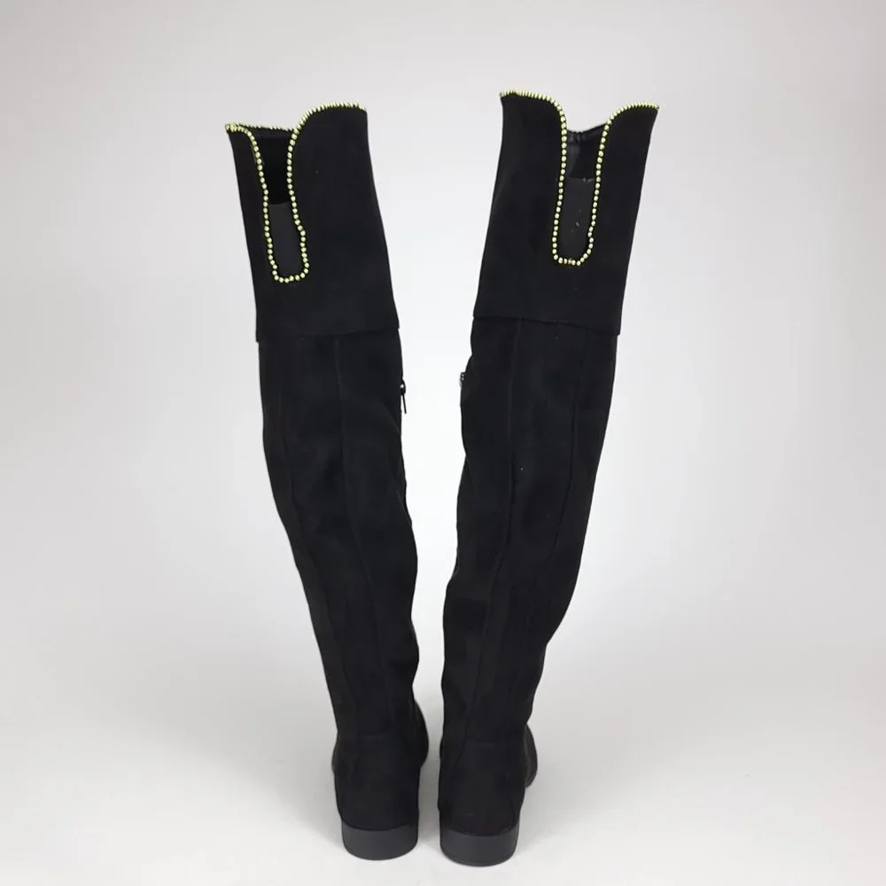 XOXO‎ Tristen Black Faux Suede Over The Knee Beaded Trim Flat Boots Women 7.5M